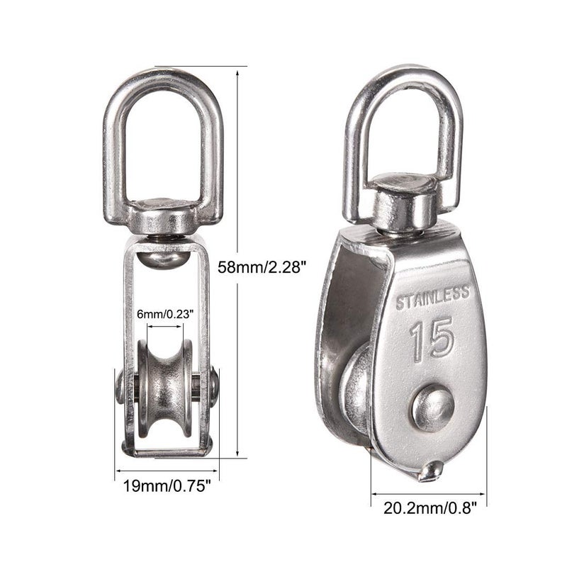 Nxtop Stainless Steel Wire Rope Crane Pulley Block M15 Lifting Crane Swivel Hook Single Pulley Block Hanging Wire Towing Wheel 6Pcs - Image 4